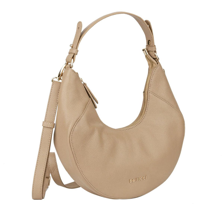Voorzijde van de Sparwell leren schoudertas bejge #kleur_beige