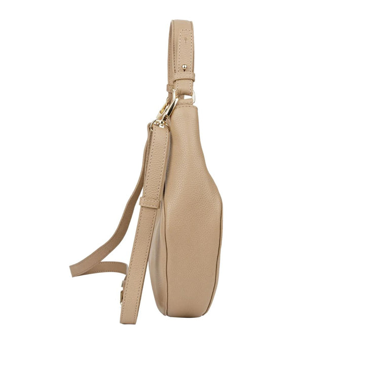 Zijkant van de Sparwell leren schoudertas bejge #kleur_beige