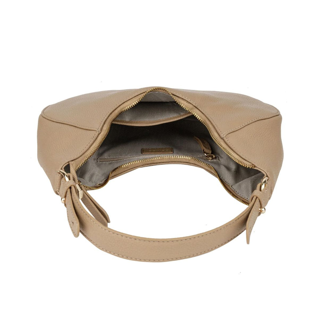 Binnenkant van de Sparwell leren schoudertas bejge #kleur_beige