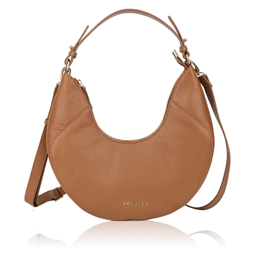 Voorkant van de Sparwell leren schoudertas cognac #kleur_cognac