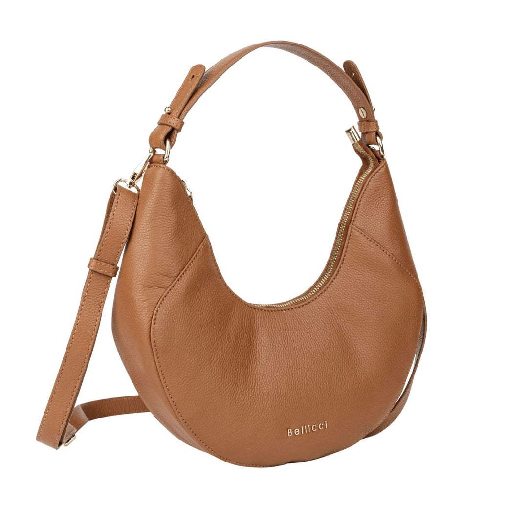 Voorzijde van de Sparwell leren schoudertas cognac #kleur_cognac