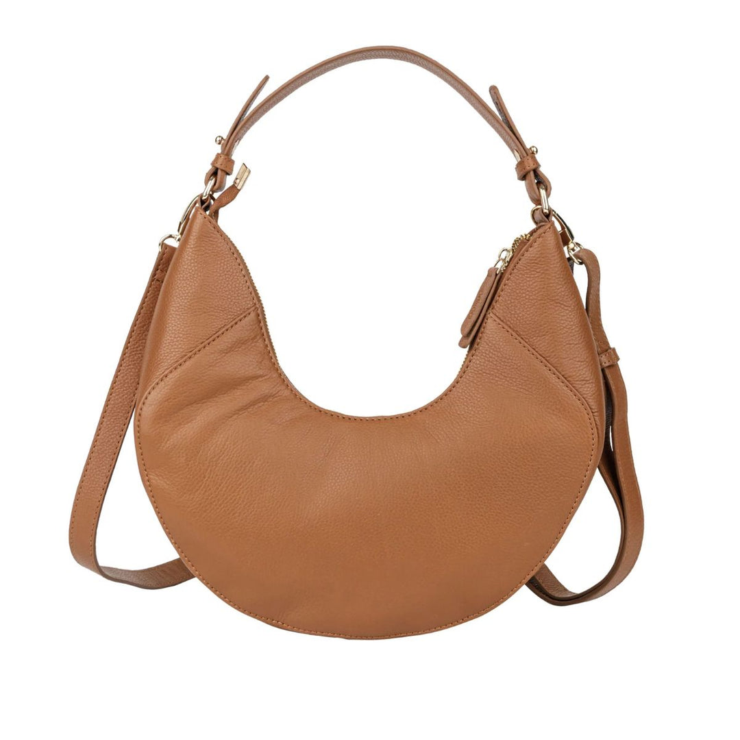 Achterkant van de Sparwell leren schoudertas cognac #kleur_cognac