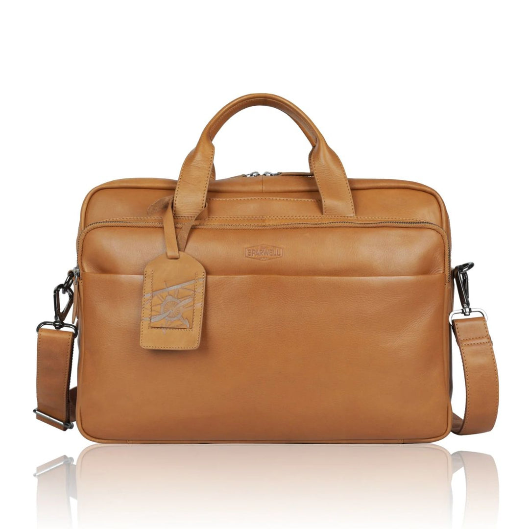 Voorkant Sparwell leren werktas Otis cognac #kleur_cognac