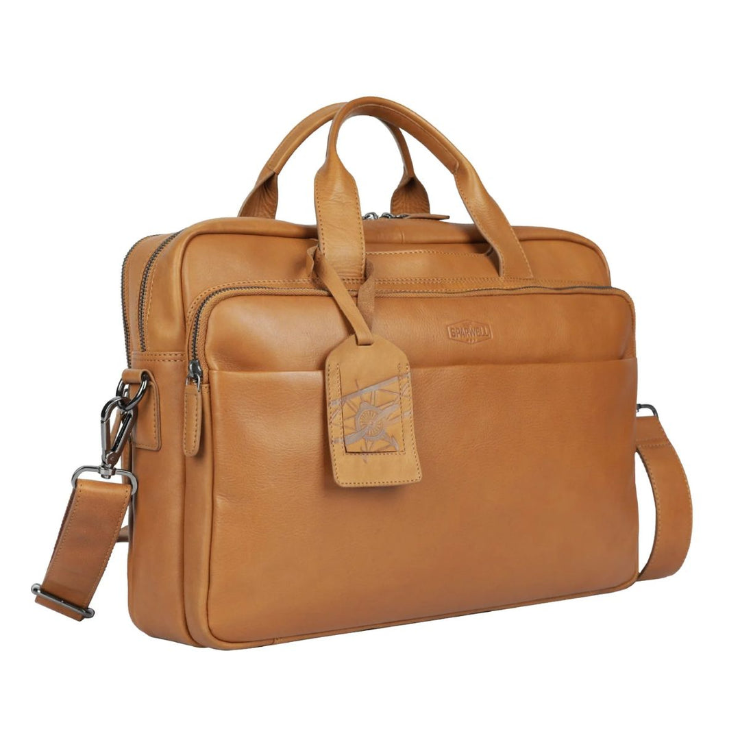 Voorzijde Sparwell leren werktas Otis cognac #kleur_cognac