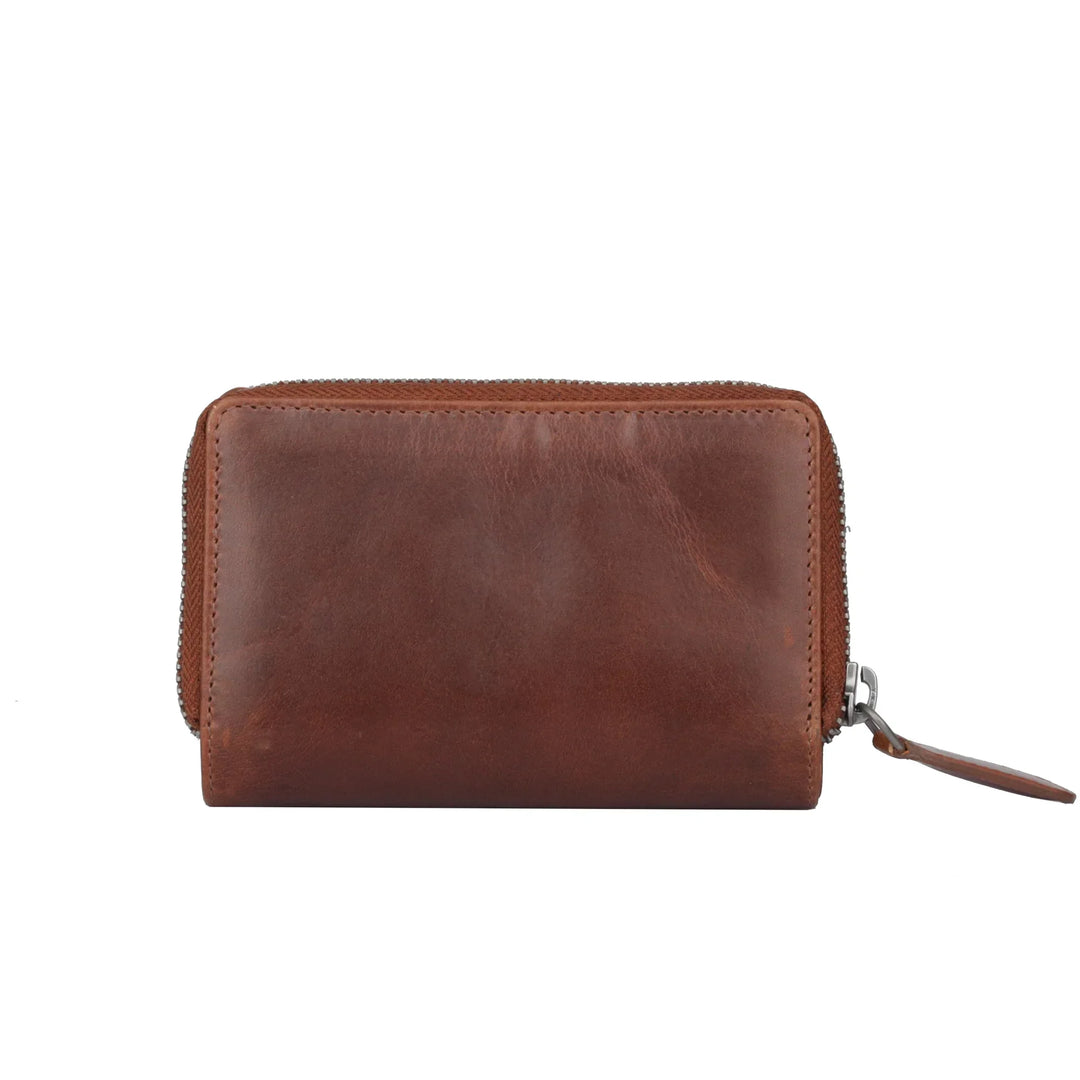 Achterkant van de Sparwell Nola dames portemonnee cognac #kleur_cognac