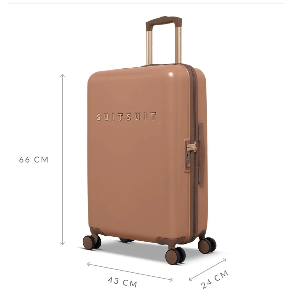 Zijkant met afmetingen van de Suitsuit Ruime bagage koffer 66 italian-clay #kleur_italian-clay