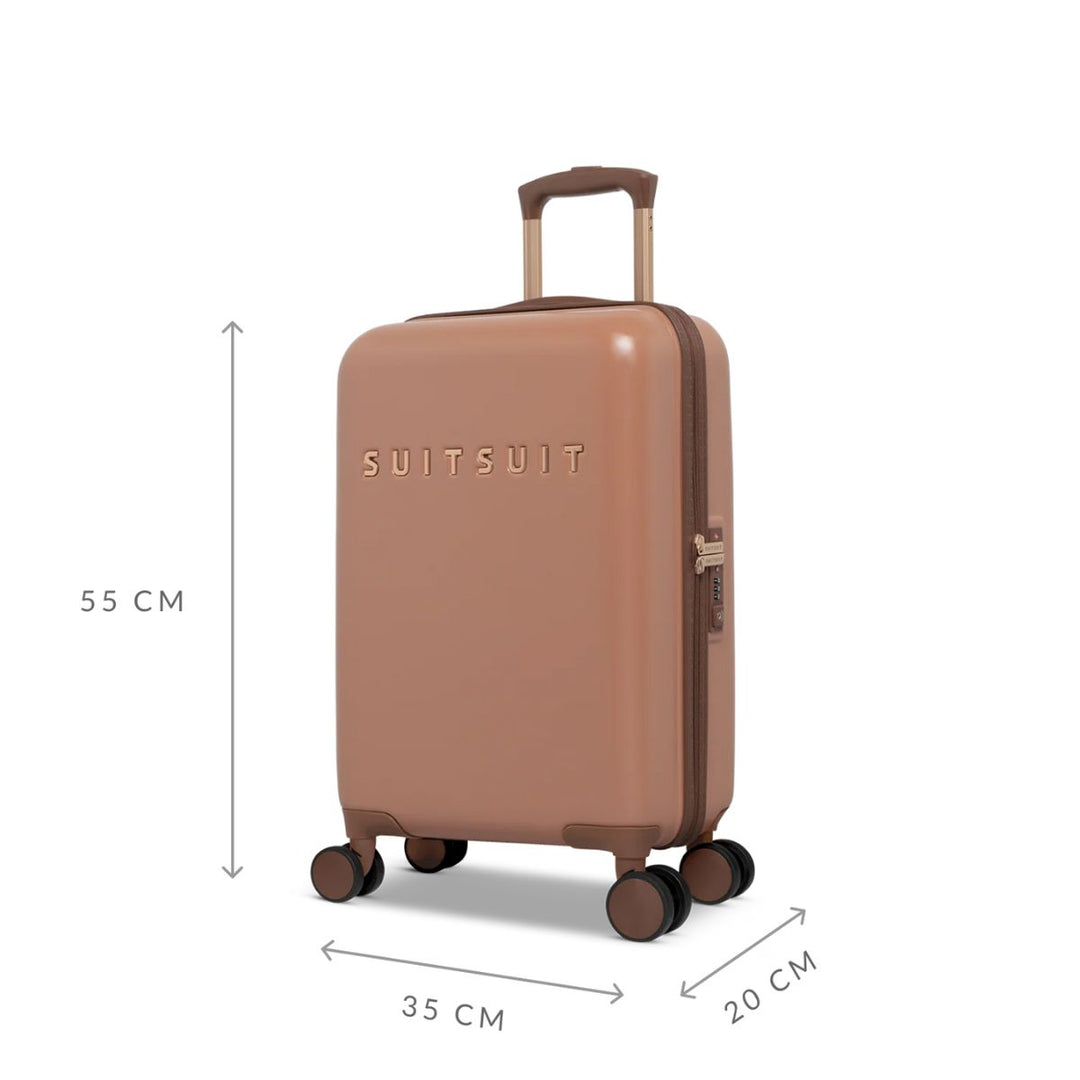 Zijkant van de Suitsuit Fab Seventies handbagage koffer Italian-Clay  met afmetingen #kleur_italian-clay