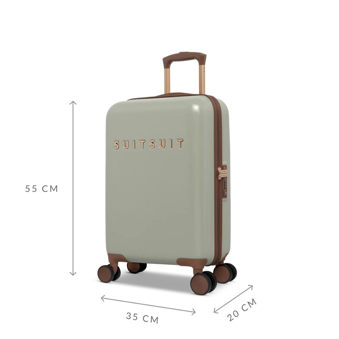 Zijkant met afmetingen van de Suitsuit Fab Seventies handbagage koffer Sustained-grey #kleur_sustained-grey