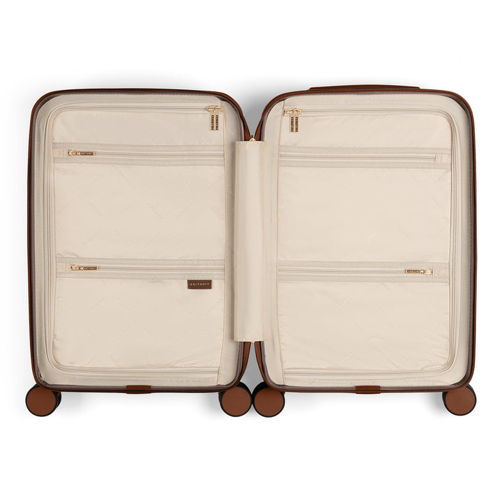 Binnenkant van de SUITSUIT Serenity handbagage koffer in de kleur chocolade #kleur_chocolade