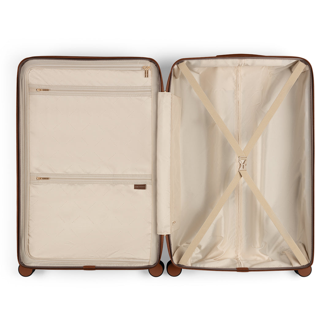 Binnenkant van de SUITSUIT Serenity middelmaat koffer 66 in chocolade #kleur_chocolade