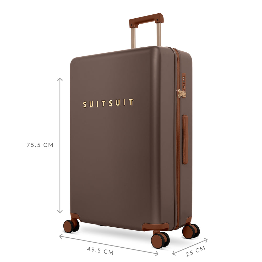 Afmetingen van de grote 76 ruimbagage koffer uit de SUITSUIT Serenity collectie in chocolade #kleur_chocolade