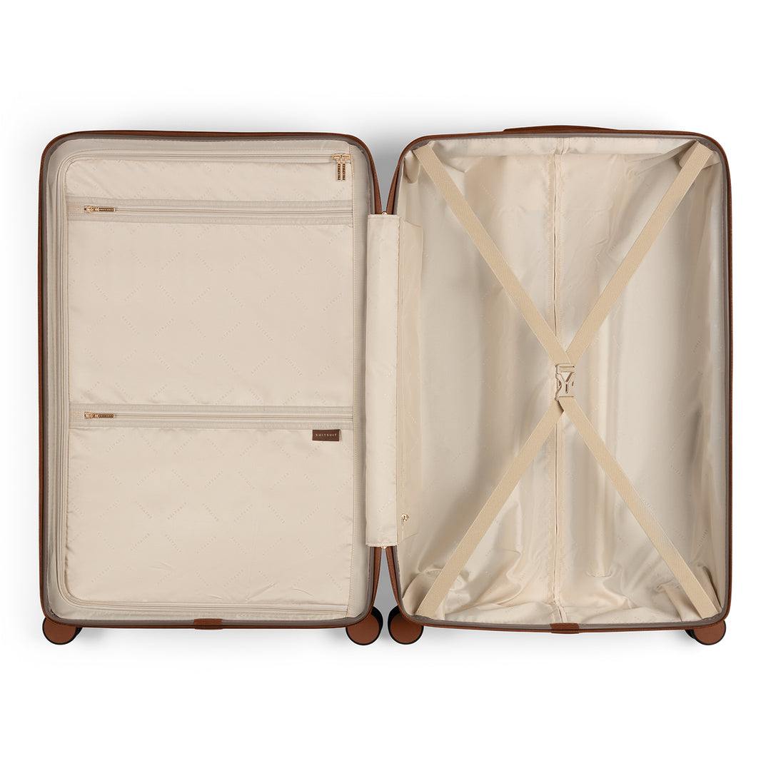 Binnenkant van de grote 76 ruimbagage koffer uit de SUITSUIT Serenity collectie in moon-stone #kleur_moon-stone