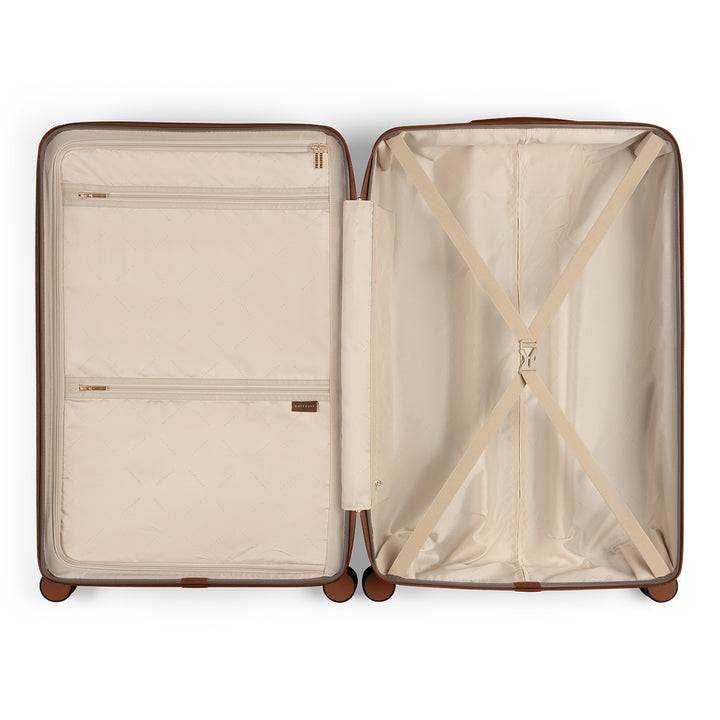 Binnenkant van de grote 76 ruimbagage koffer uit de SUITSUIT Serenity collectie in moon-stone #kleur_moon-stone
