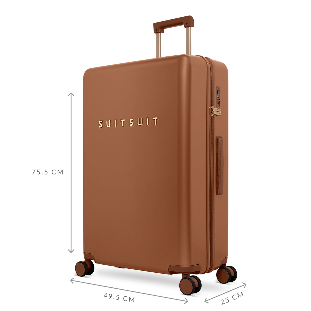 Afmetingen van de grote 76 ruimbagage koffer uit de SUITSUIT Serenity collectie in caramel #kleur_caramel