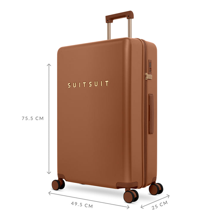 Afmetingen van de grote 76 ruimbagage koffer uit de SUITSUIT Serenity collectie in caramel #kleur_caramel