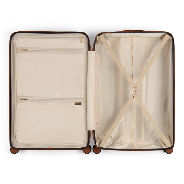 Binnenkant van de grote 76 ruimbagage koffer uit de SUITSUIT Serenity collectie in black-olive #kleur_black-olive