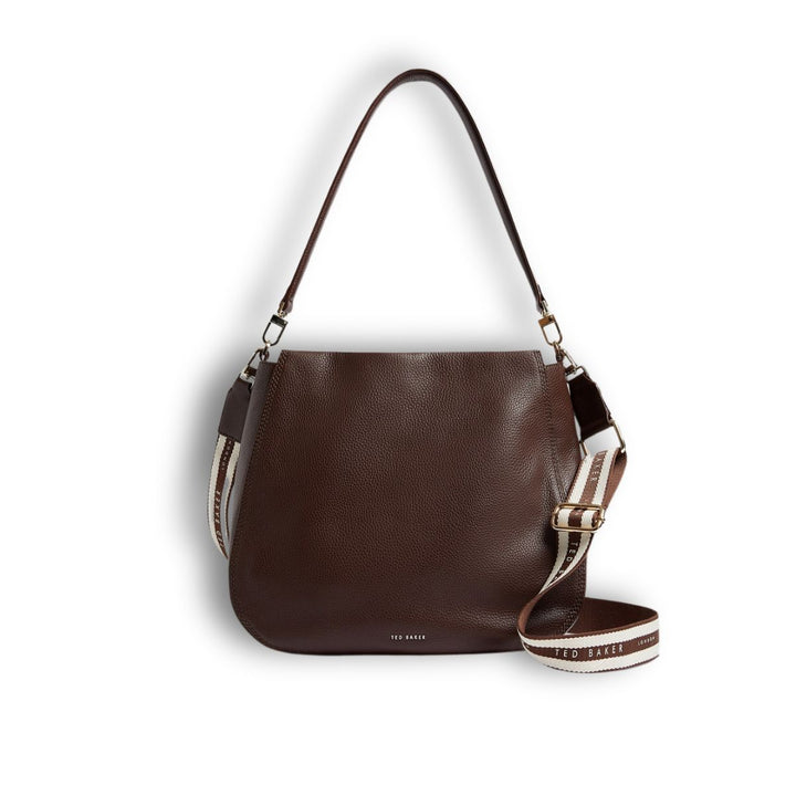 Voorkant van de Ted Baker Willda branded webbing hobo donkerbruin #kleur_donkerbruin