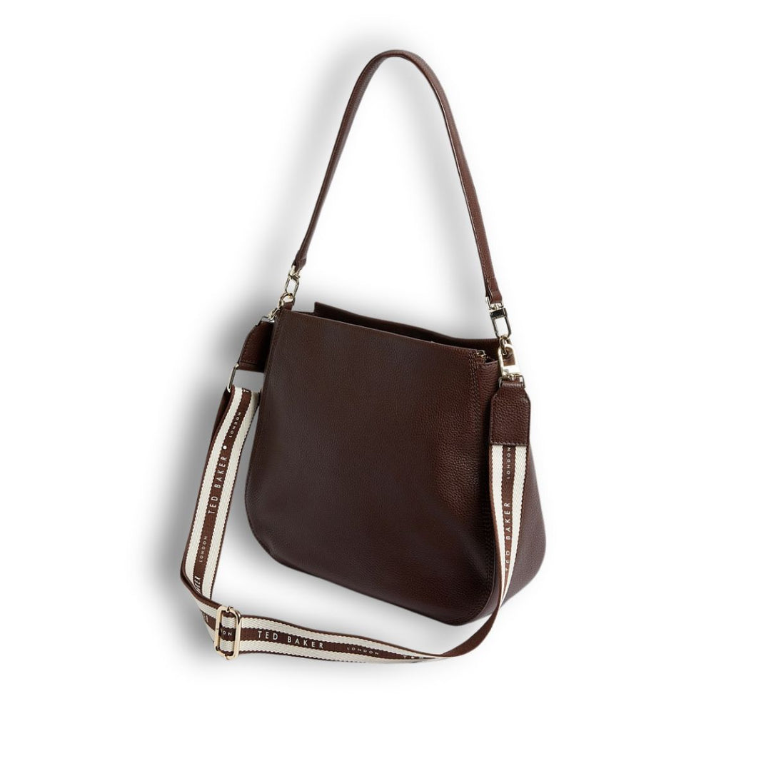 Achterkant van de Ted Baker Willda branded webbing hobo donkerbruin #kleur_donkerbruin