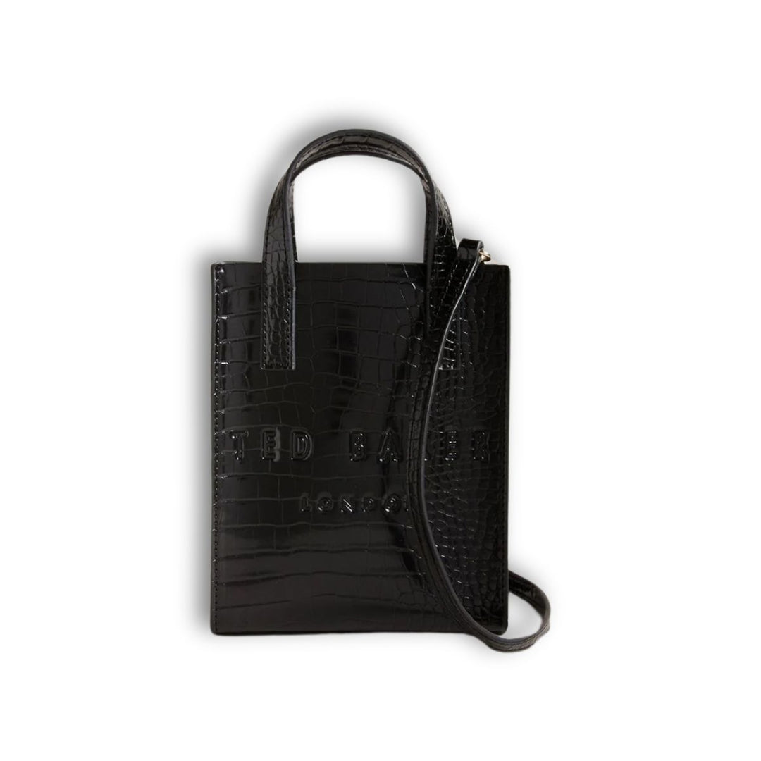 Voorkant van de Ted Baker Gatocon Mini icon crossbody tas croco-black #kleur_croco-black