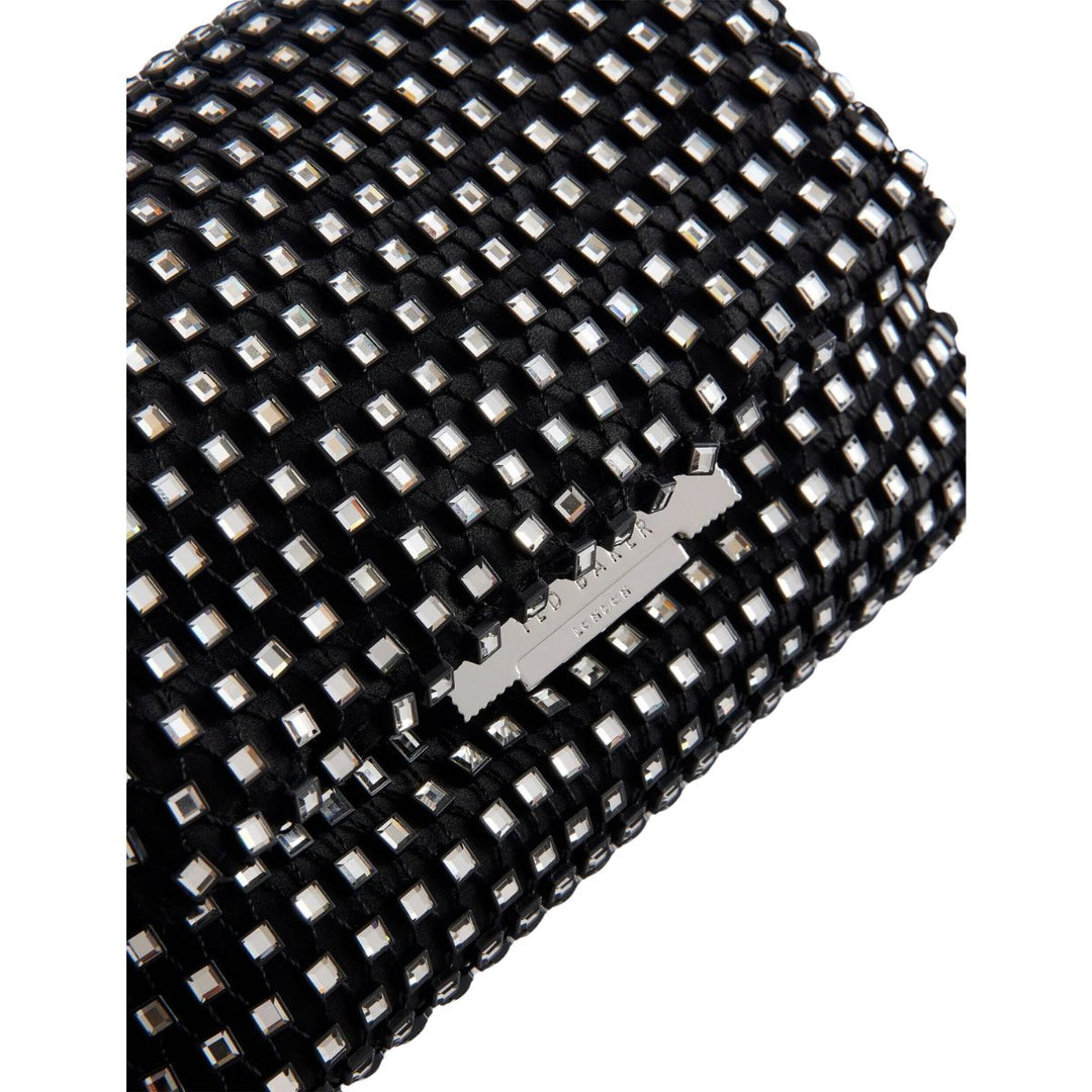 Details van het materiaal van de Ted Baker _Glitszi_ glitter tasje in het zwart #kleur_zwart