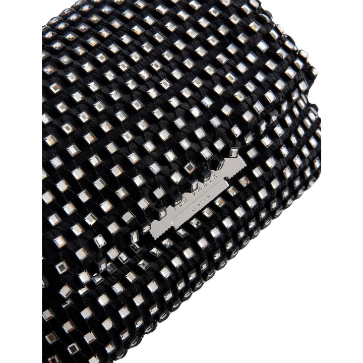 Details van het materiaal van de Ted Baker _Glitszi_ glitter tasje in het zwart #kleur_zwart