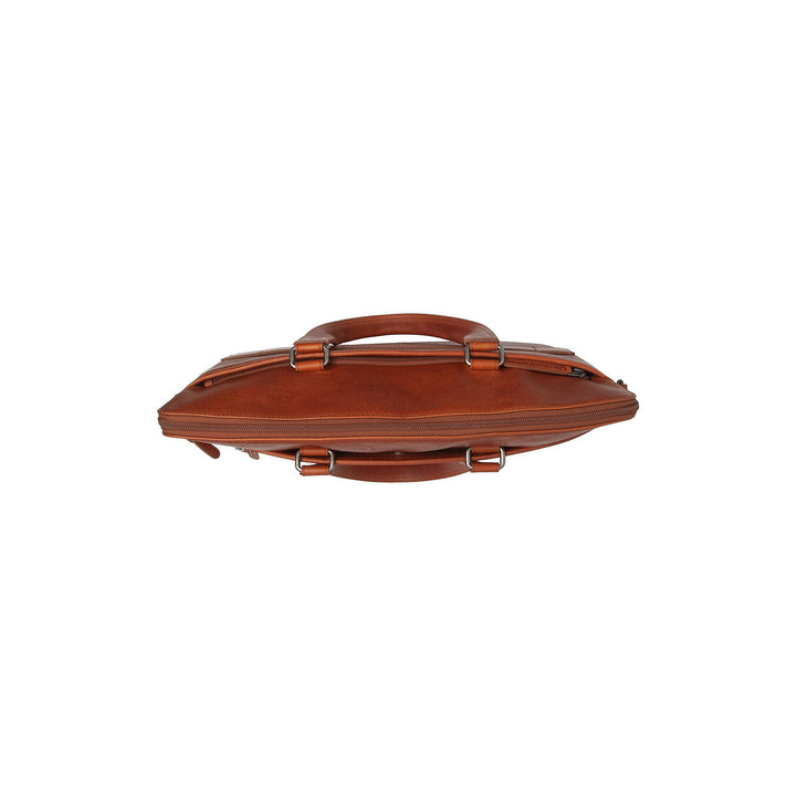 Bovenkant van the Chesterfield Elvas laptoptas in cognac #kleur_cognac