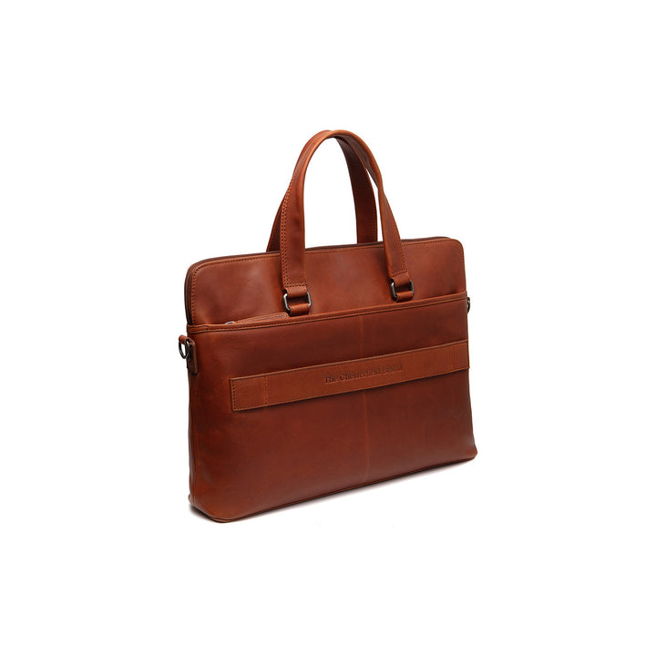 Achterkant van the Chesterfield Elvas laptoptas in cognac #kleur_cognac