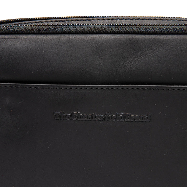 Details van het leer van the Chesterfield leren schoudertas zwart #kleur_zwart