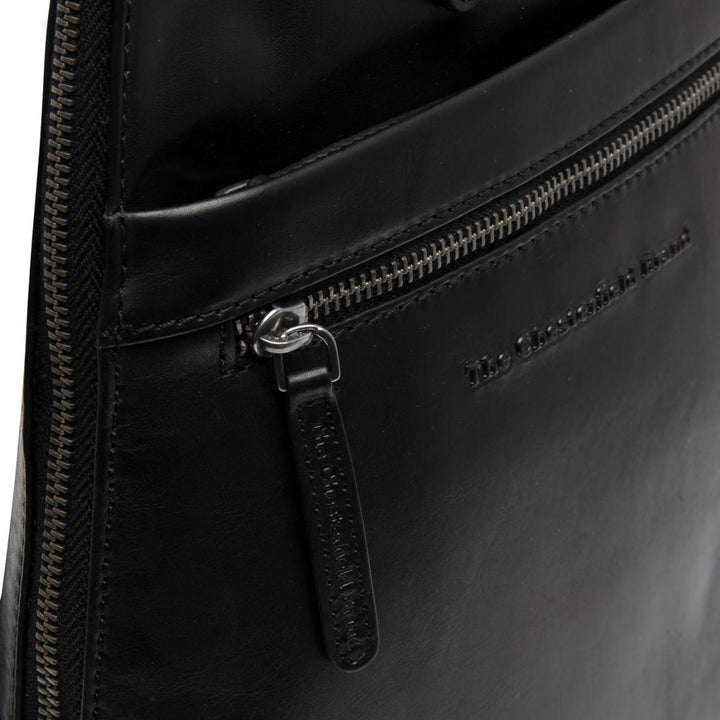 Details van het materiaal van The Chesterfield Linford leren rugzak zwart #kleur_zwart