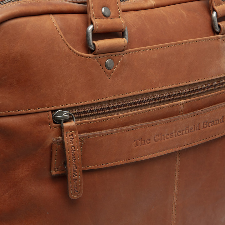 Details van The Chesterfield Montara Leren werktas cognac #kleur_cognac