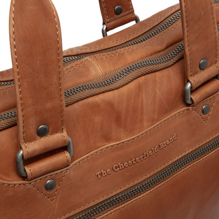 Details van The Chesterfield Montara Leren werktas cognac #kleur_cognac