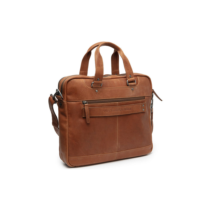 Achterkant van The Chesterfield Montara Leren werktas cognac #kleur_cognac