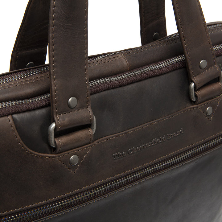 Details van The Chesterfield Montara Leren werktas donkerbruin #kleur_donkerbruin