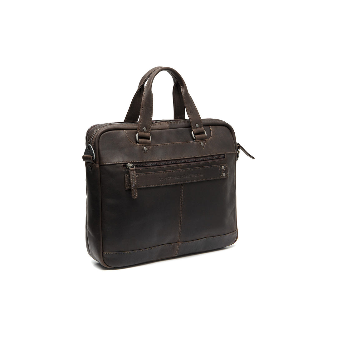 Achterkant van The Chesterfield Montara Leren werktas donkerbruin #kleur_donkerbruin