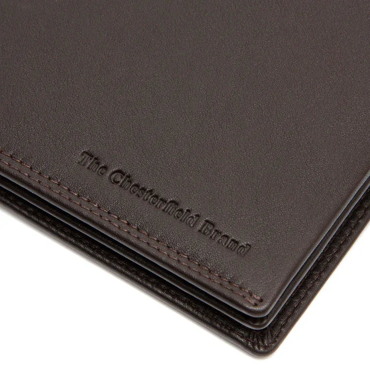 Details van het leer van the Chesterfield stephens leren portemonnee in het donkerbruin #kleur_donkerbruin