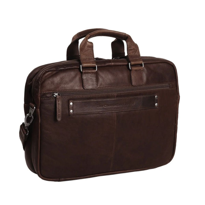 Achterkant van The Chesterfield Seth werktas donkerbruin #kleur_donkerbruin