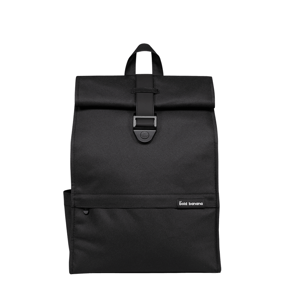 Voorkant Bold Banana Roll top laptop rugzak zwart #kleur_zwart