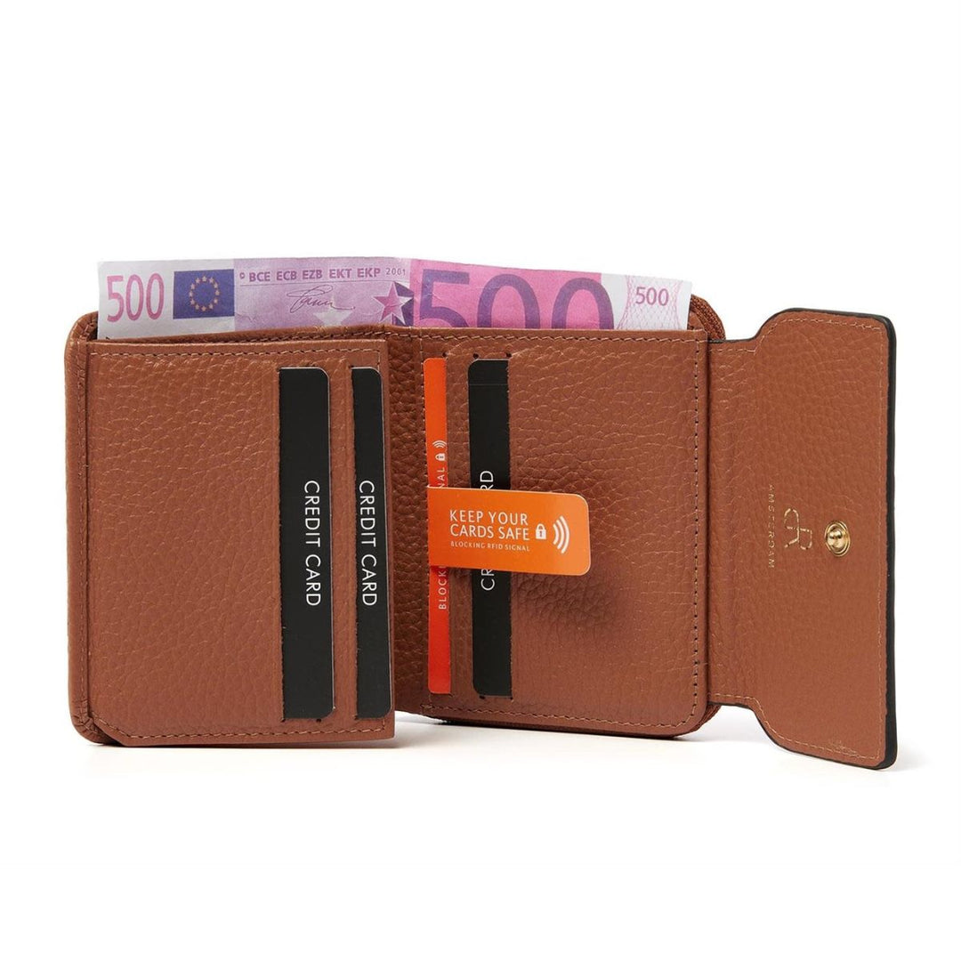 Binnenkant van de dR Amsterdam 110179 compacte dames portemonnee cognac #kleur_cognac