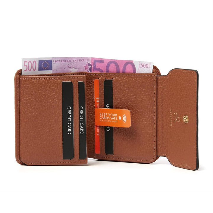 Binnenkant van de dR Amsterdam 110179 compacte dames portemonnee cognac #kleur_cognac