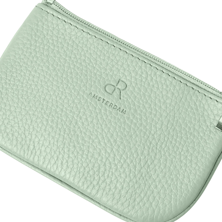 Details van het materiaal van de dR Amsterdam mint sleutel etui #kleur_mint