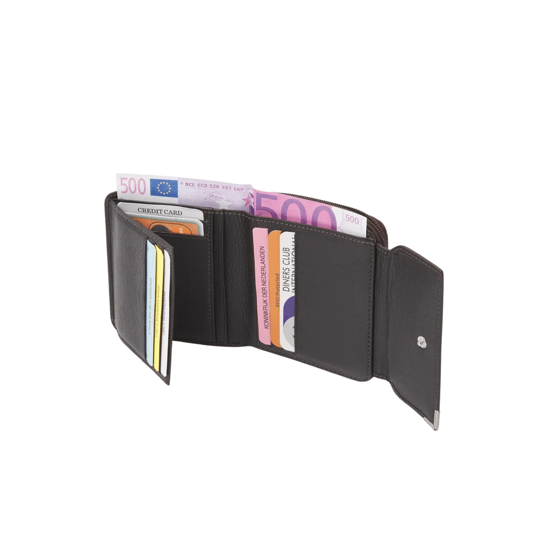 Binnenkant in gebruik van de dR Amsterdam _15179_ dames portemonnee donkerbruin #kleur_donkerbruin