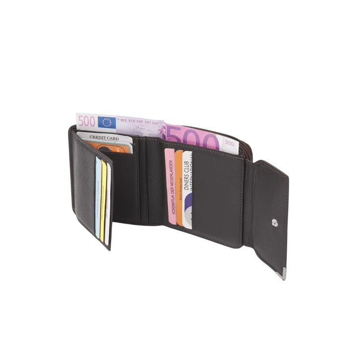 Binnenkant in gebruik van de dR Amsterdam _15179_ dames portemonnee donkerbruin #kleur_donkerbruin