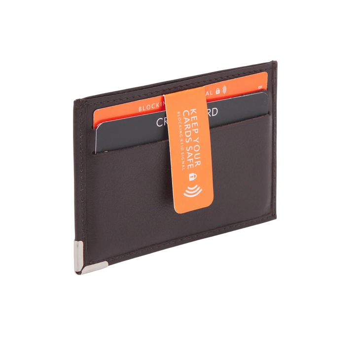 Voorzijde van de dR Amsterdam _15619_ creditcard etui in het donkerbruin #kleur_donkerbruin