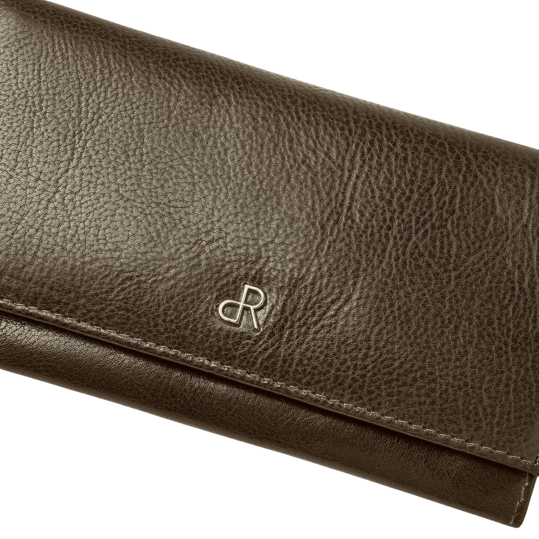 Details van het leer van de dR Amsterdam 28159 donkergroen dames portemonnee #kleur_donkergroen