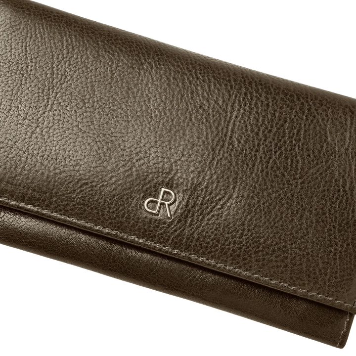 Details van het leer van de dR Amsterdam 28159 donkergroen dames portemonnee #kleur_donkergroen