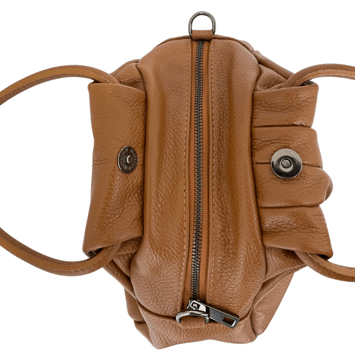 Bovenkant Giuliano leren handtas cognac