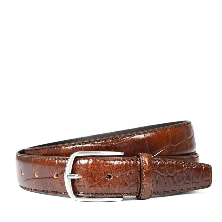 Voorkant van de Castelijn en Beerens herenriem croco-cognac #kleur_croco-cognac