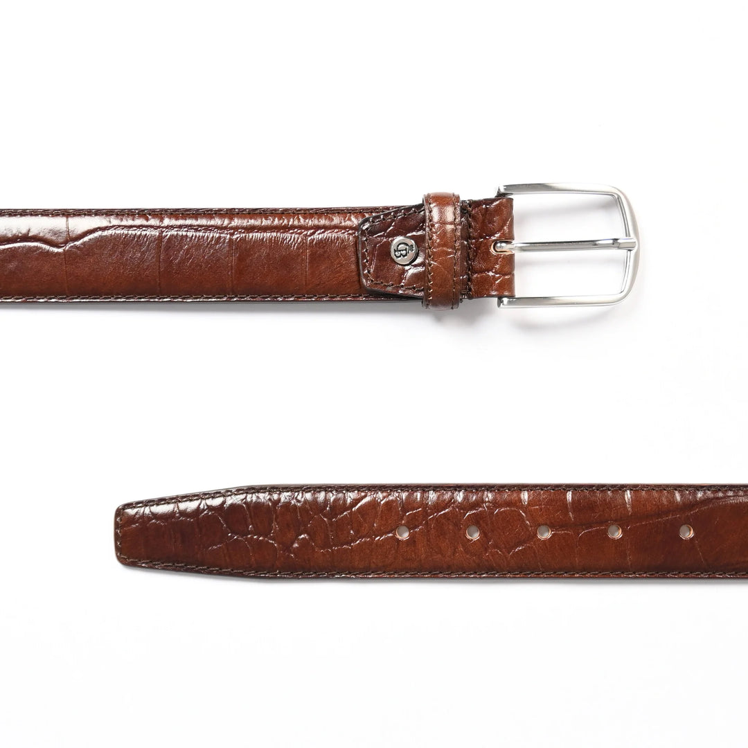 Voor en achterkant van de Castelijn en Beerens herenriem croco-cognac #kleur_croco-cognac
