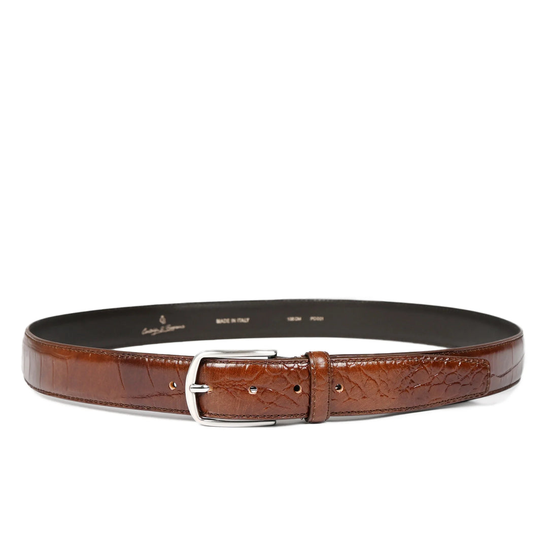 Voorkant van de Castelijn en Beerens herenriem croco-cognac #kleur_croco-cognac