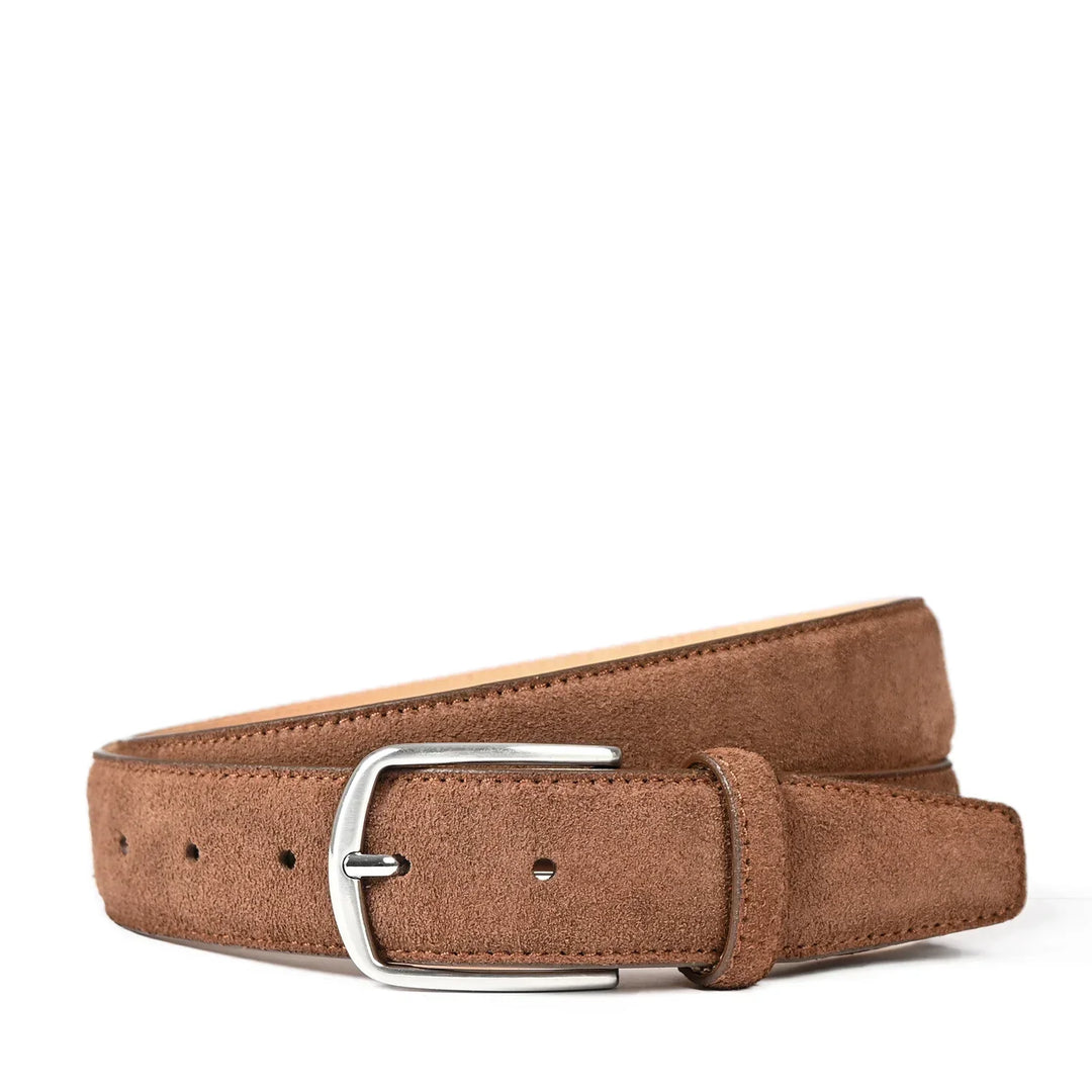Voorkant van de Castelijn en beerens suede herenriem bruin #kleur_bruin